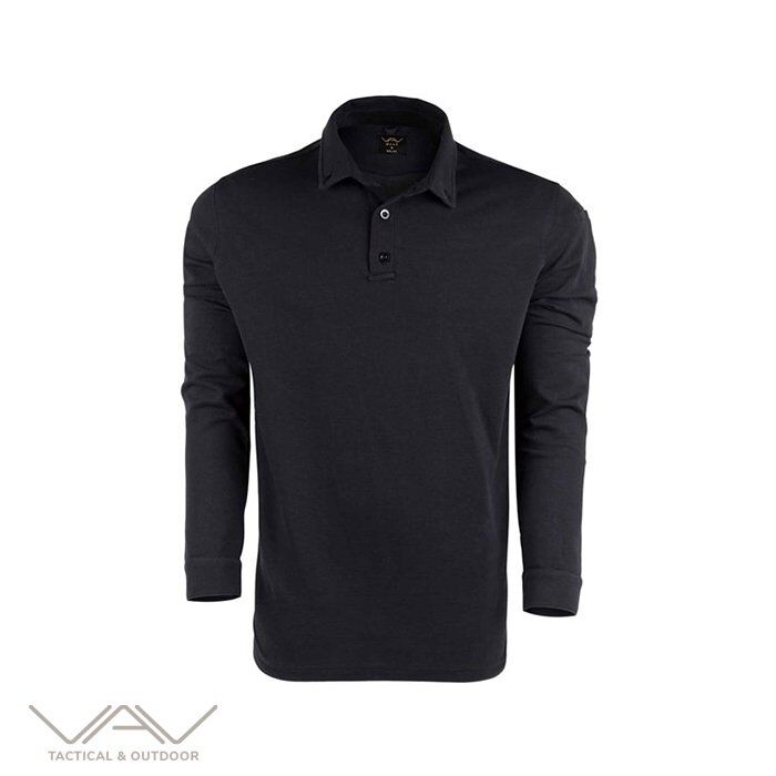 VAV Tlac-04 Polo Yaka Uzun Kol Tişört Siyah